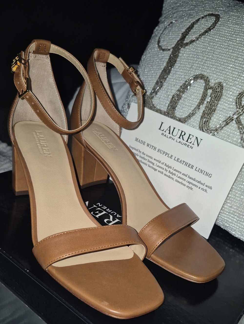 Lauren Ralph Lauren Leather Ankle-Strap Block Heel Sandals in Brown
